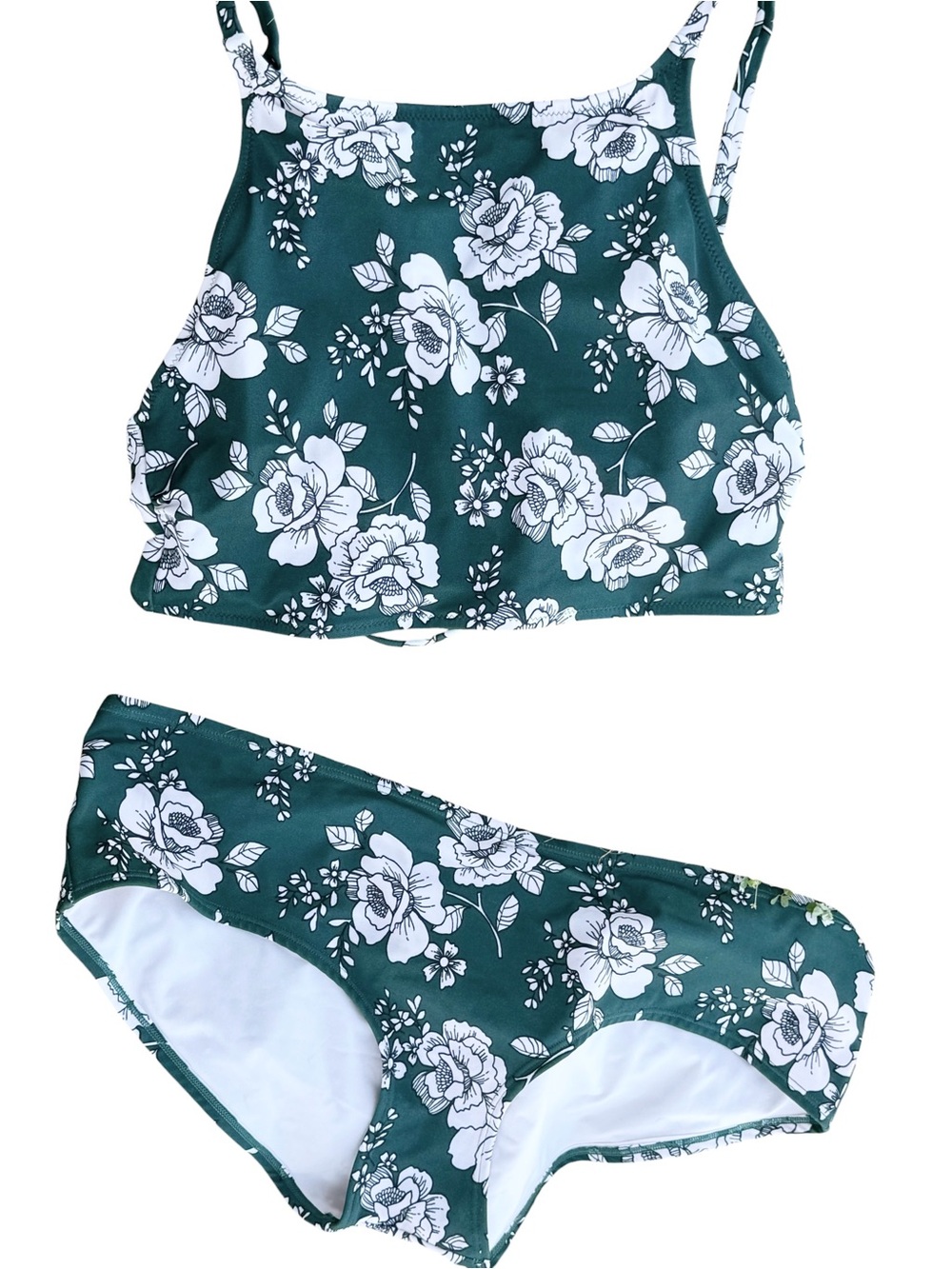 Adore Me High Neck Cross Back  Bikini Top Swimwear Green Floral Womens Medium